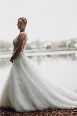 Elegant A-line white tulle summer wedding dress