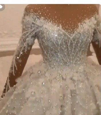 Wunderschönes Kristall-Blumen-Brautkleid mit langen Ärmeln Glitzer-Pailletten 3D-Blumen-Hochzeitskleid_4