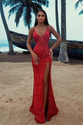 Sexy Glitter Sequins Mermaid Prom Dress V-Neck Slim Evening Dresses_1