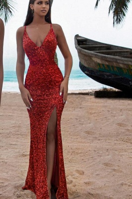 Sexy Glitter Sequins Mermaid Prom Dress V-Neck Slim Evening Dresses_2