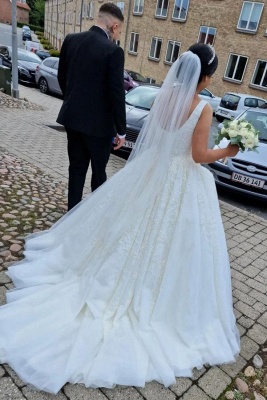 Белое бальное платье без рукавов с квадратным вырезом свадебное платье_5