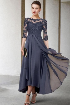 Elegant Half Sleeves Scoop Neck Mother of the Bride Dress Chiffon Lace Wedding Guest Dress_1