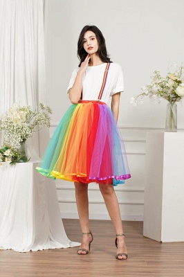 Saia de tutu arco-íris saia de tule em camadas femininas fantasias coloridas tutu feminino