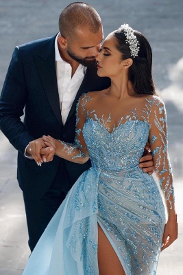 Новое небесно-голубое длинное платье для выпускного вечера с блестками и бисером_3
