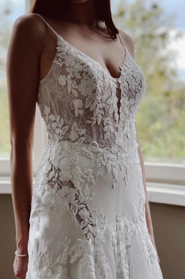 Стильное белое цветочное кружевное свадебное платье из тюля с аппликацией на тонких бретельках длинное свадебное платье_1