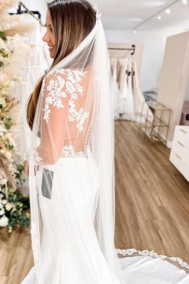 Charming Long Sleeves Wedding Dress Hollow Back Floral Lace Mermaid Bridal Dress_3