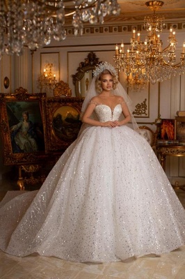 Trendy Sweetheart Lixury ball gown lace bridal gowns_1