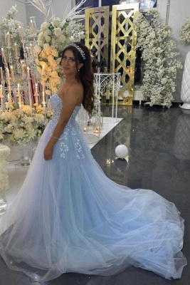 Strapless sky blue tulle ball gown prom dress_2