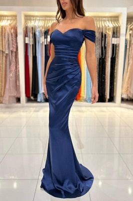 Темно-синее платье для выпускного вечера с открытыми плечами, кружевное вечернее платье силуэта «русалка»_2