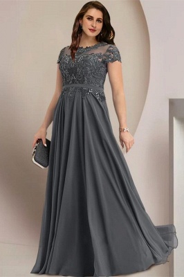 Элегантный серый драгоценный камень длиной до пола, молния, короткие рукава, шифоновое платье для выпускного вечера с оборками_3