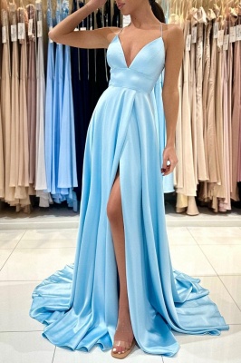 Шикарное синее платье выпускного вечера из эластичного атласа без рукавов с оборками и оборками_2