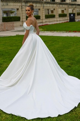Fabelhaftes One-Shoulder-Hochzeitskleid aus Satin mit Kapellenschleppe und Rüschen_2