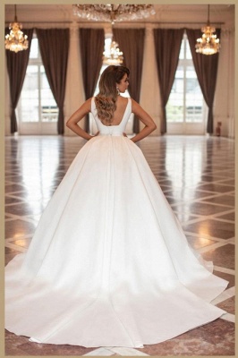 Simple White Square Straps Satin Ball Gown Wedding Dress_2