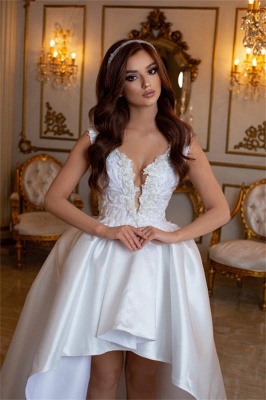 Шикарное атласное свадебное платье с V-образным вырезом без рукавов Hi-Lo_2