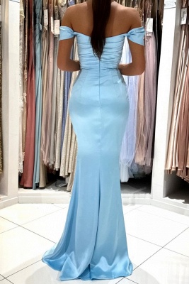Небесно-голубое платье для выпускного вечера силуэта «русалка» с открытыми плечами_2