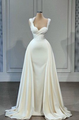 Белое выпускное платье силуэта «русалка» с верхней юбкой в форме сердца_1