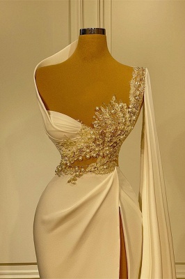 Charming Asymmetrical Beading Mermaid Wedding Dress with Ruffles_2