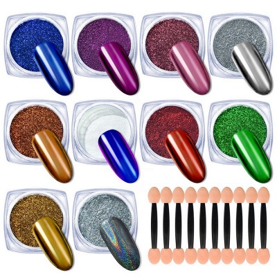 Yagoyan Kit de 10 pots de poudre à ongles chromée avec poudre à ongles holographique | Nail Art Design Accessoires Glitters pour Gel Paint