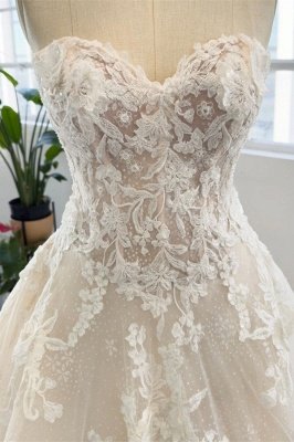 Sleeveless Floor Length Garden Strapless Tulle Lace Wedding Dress with Appliques_4