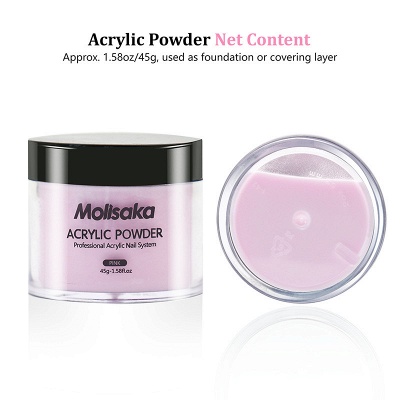 Molisaka Pink Acrylic Powder for Nails | Professional Acrylic Nail Powder | Lasting Acrylic Powder for Extension French Nail Art (1.58oz)_4