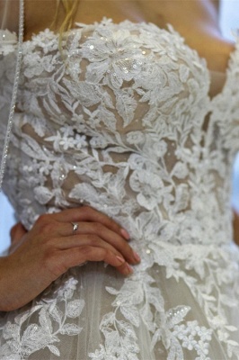 Изысканное свадебное платье из тюля длиной до пола, без рукавов, с открытыми плечами и аппликацией_4