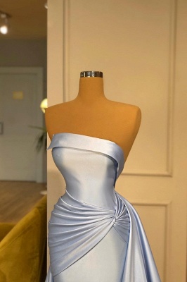 Light Blue Floor Length A-Line Strapless Satin Prom Dress with Ruffles_2