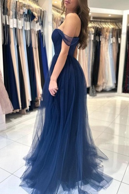 Charming Royal Blue Sweetheart Off-The-Shoulder Long Length A Line Tulle Prom Dress_2