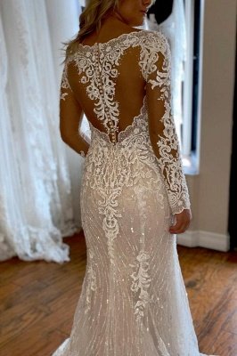 Charming Floor Length Long Sleeves Wedding Dress with Ruffles_4