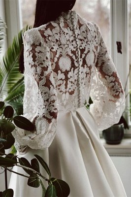Vestido de Noiva Encantador Decote Alto Manga Longa Renda Sereia Com Apliques_2