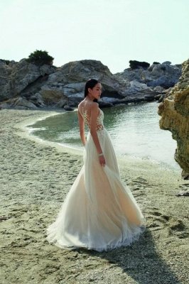 Vestido de noiva elegante sem mangas coluna de renda marfim_2