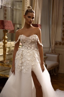 Vestido de noiva corte em A Ivory Sweetheart com fenda frontal_1