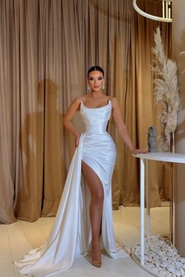 Simple Strapless A-Line Floor Length Satin Prom Dress