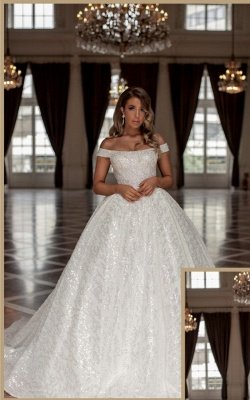 Sequined Off the Shoulder Floor Length Wedding Dress