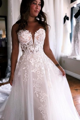 Sweetheart Strapless A-Line Tulle Wedding Dress with Ruffles_2