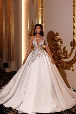 Deluxe Asymmetric Floor Length Wedding Dress with Applique