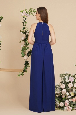 ارتفاع العنق الأزرق الداكن فستان السهرة الشيفون بسيط_2