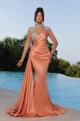 Beaded mermaid orange prom dress with train_1