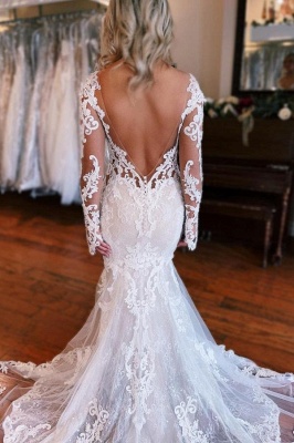 Langärmliges Meerjungfrauen-Brautkleid mit Überrock_4