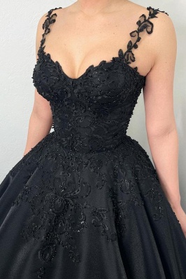 Black Ball gown Puffy Evening Dress with Straps_4