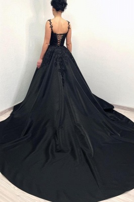 Black Ball gown Puffy Evening Dress with Straps_2