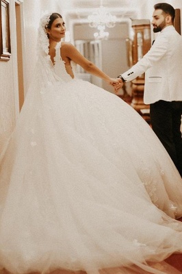 Cap sleeves Ivory Ball Gown Floor length Wedding Dress_3
