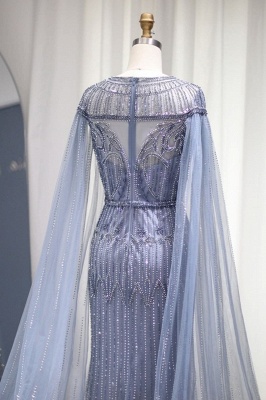 Luxuriöses Meerjungfrau-Abendkleid mit U-Ausschnitt und Perlenstickerei, Cape-Ärmel, Dubai-Hochzeitskleid_10
