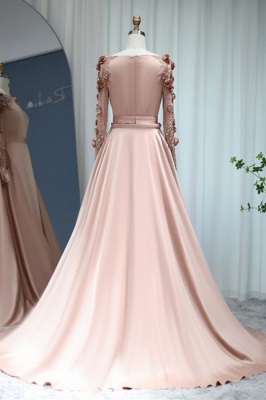 Wunderschönes, langärmliges Satin-Abendkleid im Meerjungfrau-Stil, 3D-Blumenperlen, langes Hochzeitskleid mit Schleppe_2
