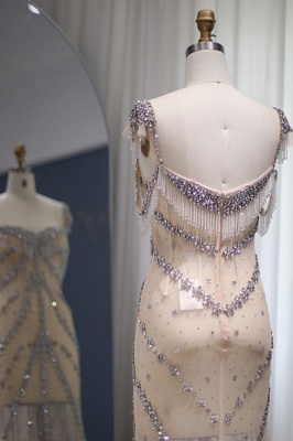 Luxuriöses, herzförmiges, mit Perlen besetztes Meerjungfrau-Partykleid mit Quasten, Dubai-Abendkleid_10
