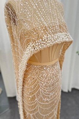 Роскошное жемчужное вечернее платье в Дубае с накидкой и рукавами цвета шампанского, свадебное платье русалки_5