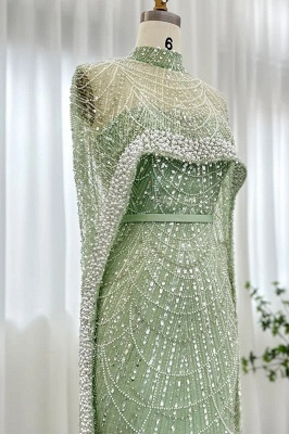 Luxus-Perlen-Meerjungfrau-Abendkleid aus Dubai mit Cape-Ärmeln, bodenlanges Partykleid aus Seequin_20