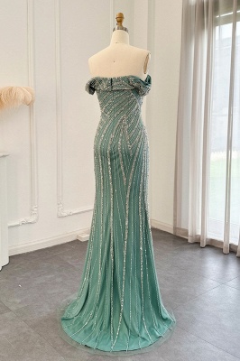 Charming Strapless Beading Mermaid Evening Dress Dubai Tulle Party Gown with Sweep Train_4