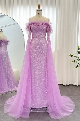 Vestidos de noche de sirena con cuentas y purpurina glamorosa, vestido de fiesta largo de tul de piel con mangas tipo capa