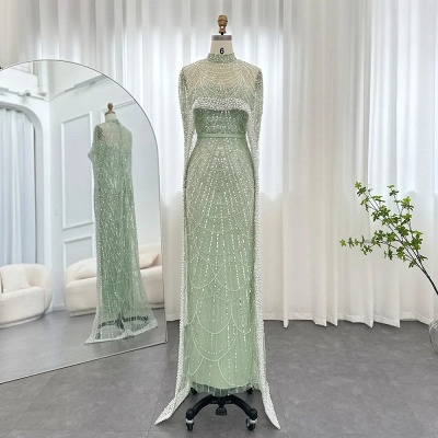 Luxus-Perlen-Meerjungfrau-Abendkleid aus Dubai mit Cape-Ärmeln, bodenlanges Partykleid aus Seequin_5
