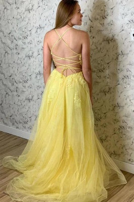 Yellow Strapless Ball Gown Tulle Prom Dresses_2
